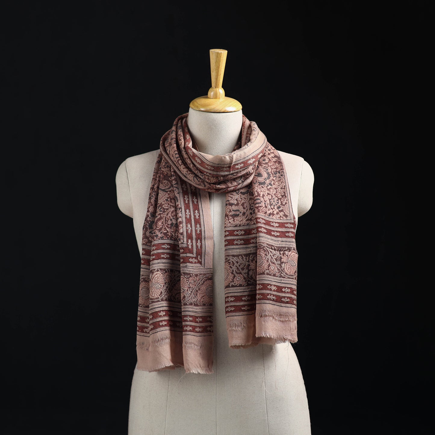 Merino Wool Stole in Pedana Kalamkari Block Prints 07