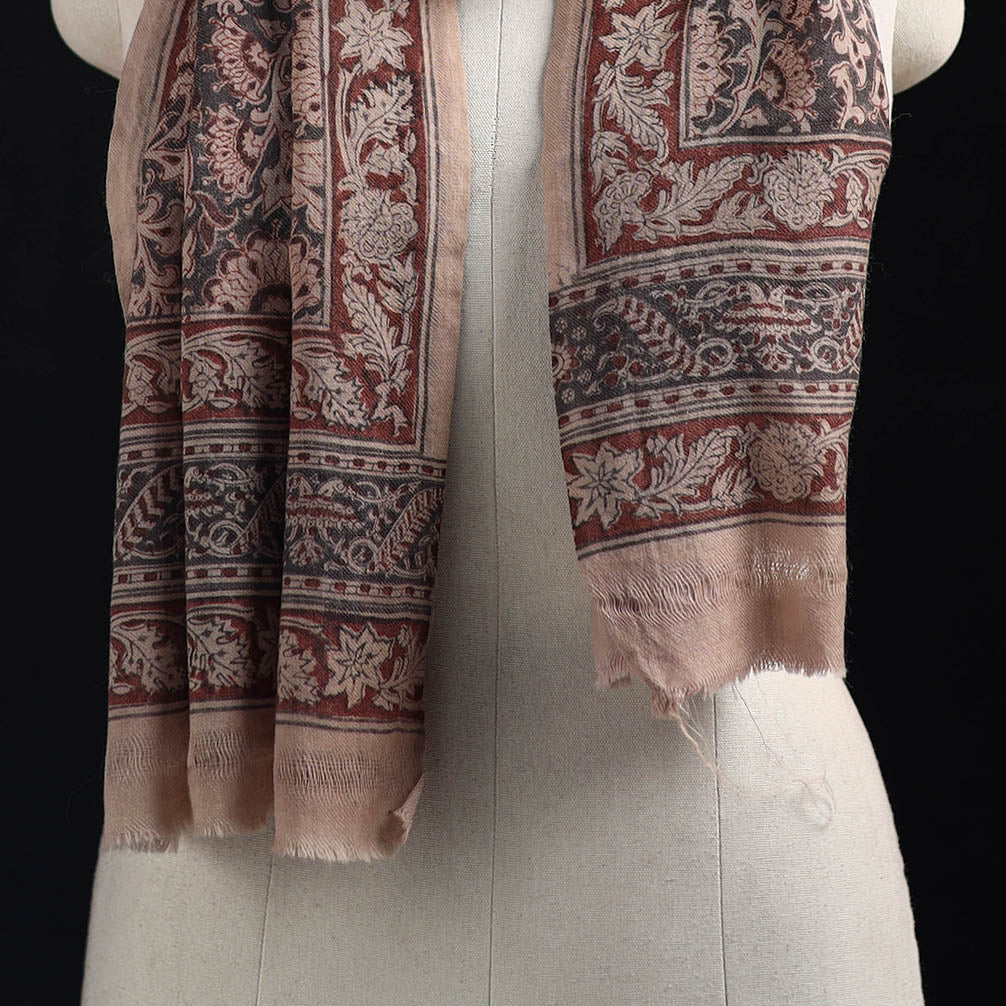 Merino Wool Stole in Pedana Kalamkari Block Prints 08
