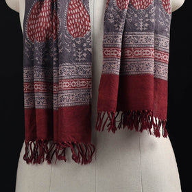 Red - Handwoven Merino Wool Natural Dyed Bagh Hand Block Print Stole 18