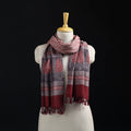 Red - Handwoven Merino Wool Natural Dyed Bagh Hand Block Print Stole 18