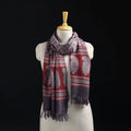 Grey - Handwoven Merino Wool Natural Dyed Bagh Hand Block Print Stole 17