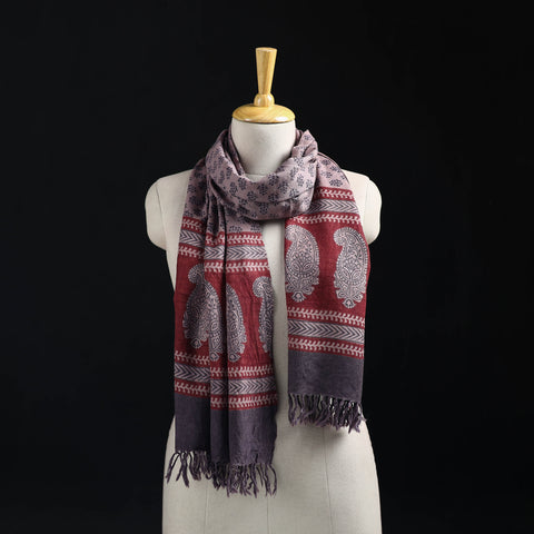 Grey - Handwoven Merino Wool Natural Dyed Bagh Hand Block Print Stole 17