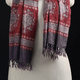 Grey - Handwoven Merino Wool Natural Dyed Bagh Hand Block Print Stole 19
