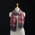 Grey - Handwoven Merino Wool Natural Dyed Bagh Hand Block Print Stole 19