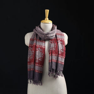 Grey - Handwoven Merino Wool Natural Dyed Bagh Hand Block Print Stole 19