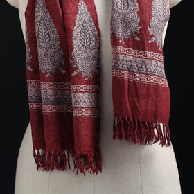 Red - Handwoven Merino Wool Natural Dyed Bagh Hand Block Print Stole 16