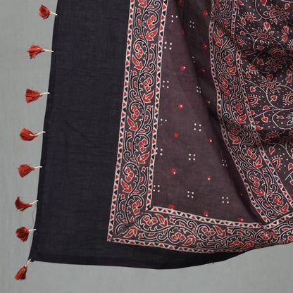 Black - 3pc Ajrakh Block Printed Natural Dyed Cotton Suit Material Set 14