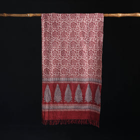 Red - Handwoven Merino Wool Natural Dyed Bagh Hand Block Print Stole 16