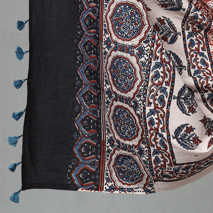 Black - 3pc Ajrakh Block Printed Natural Dyed Cotton Suit Material Set 15