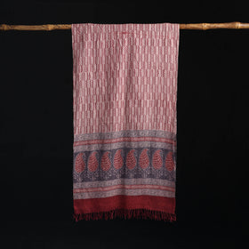 Red - Handwoven Merino Wool Natural Dyed Bagh Hand Block Print Stole 18
