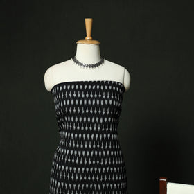 Black - Pochampally Ikat Cotton 3pc Unstitched Dress Material Suit Set 12