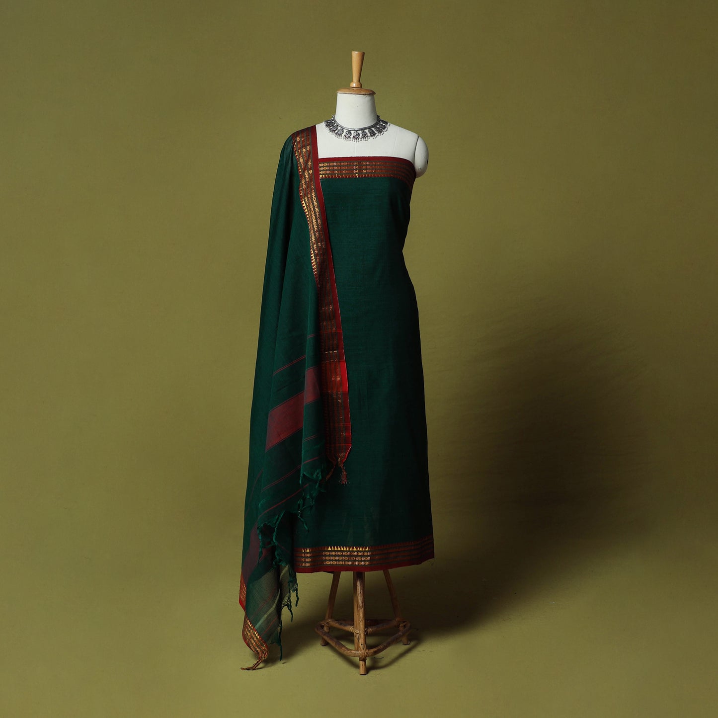 Dharwad Cotton 3pc Unstitched Dress Material Suit Set with Woven Zari Border 29