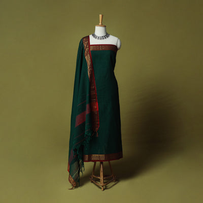 Dharwad Cotton 3pc Unstitched Dress Material Suit Set with Woven Zari Border 29