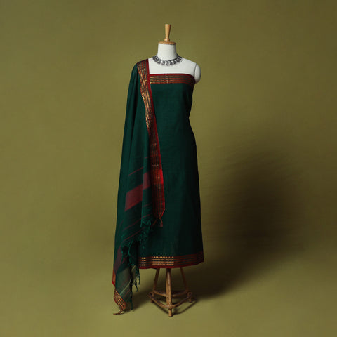 Dharwad Cotton 3pc Unstitched Dress Material Suit Set with Woven Zari Border 29