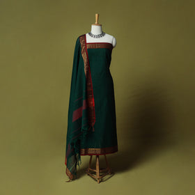 Dharwad Cotton 3pc Unstitched Dress Material Suit Set with Woven Zari Border 29