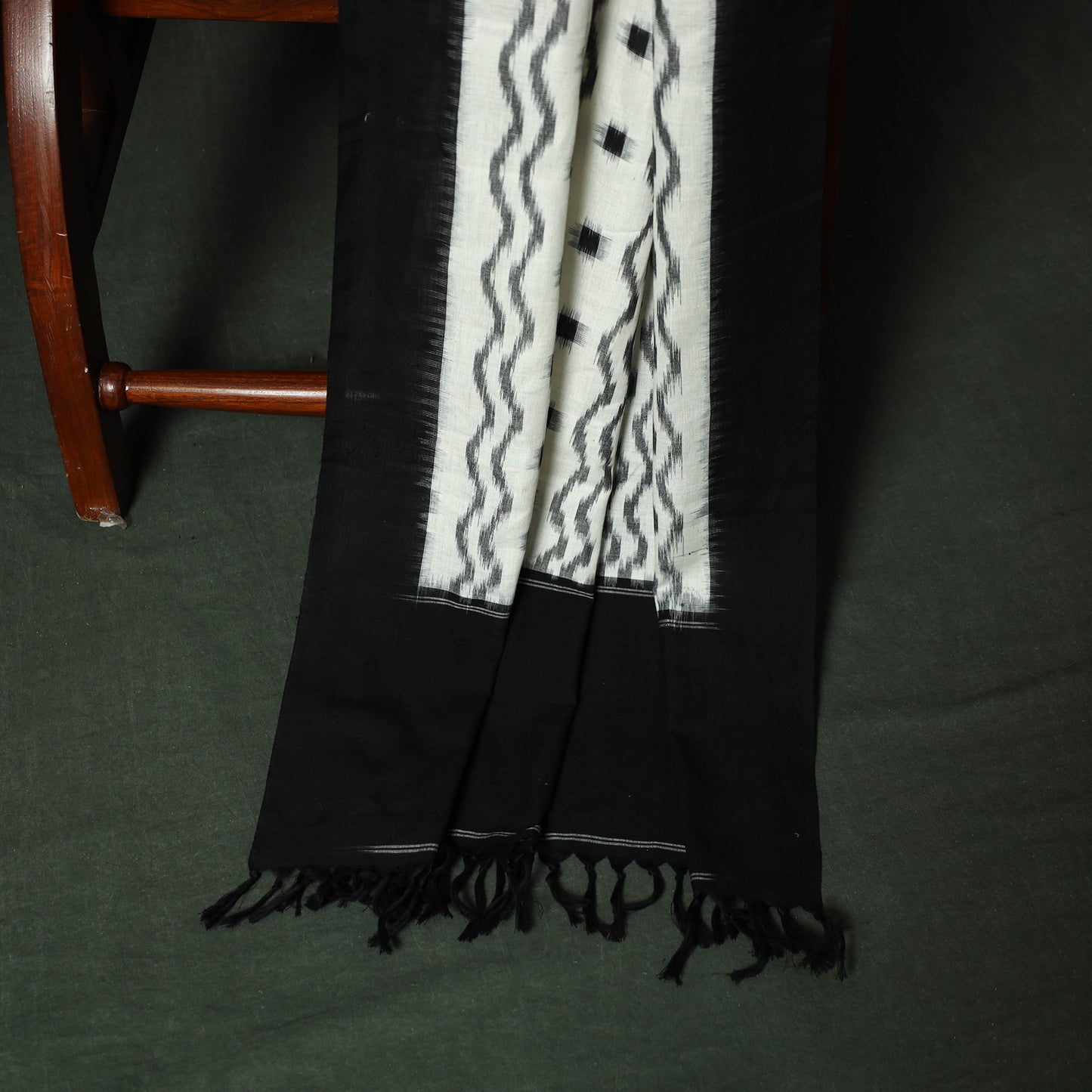 Black - Pochampally Ikat Cotton 3pc Unstitched Dress Material Suit Set 12