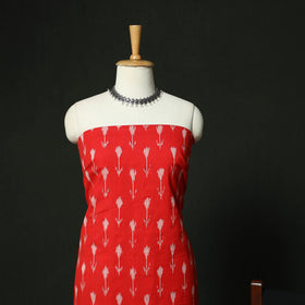 Red - Pochampally Ikat Cotton 3pc Unstitched Dress Material Suit Set 13