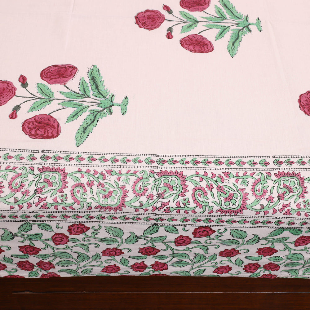 White - Sanganeri Print Cotton Double Bed Cover Set (108 x 90 in) 10