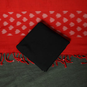 Red - Pochampally Ikat Cotton 3pc Unstitched Dress Material Suit Set 13