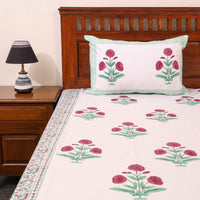 White - Sanganeri Print Cotton Double Bed Cover Set (108 x 90 in) 10