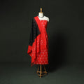 Red - Pochampally Ikat Cotton 3pc Unstitched Dress Material Suit Set 13