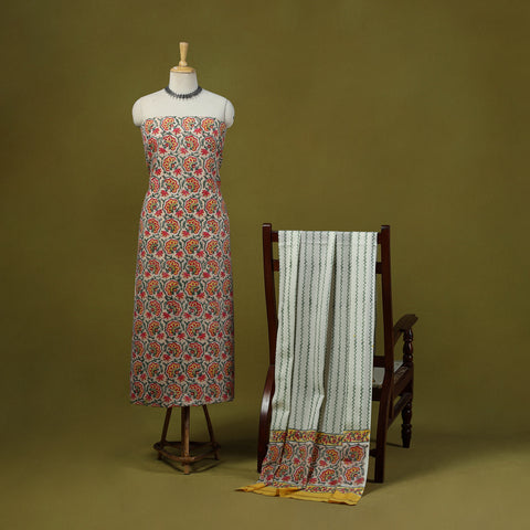 Merino Wool Block Print Sanganeri 3pc Unstitched Dress Material 17