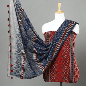 3pc Ajrakh Block Printed Natural Dyed Cotton Suit Material Set 21