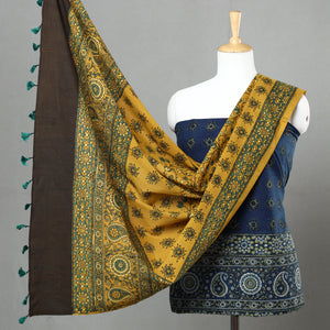 3pc Ajrakh Block Printed Natural Dyed Cotton Suit Material Set 22