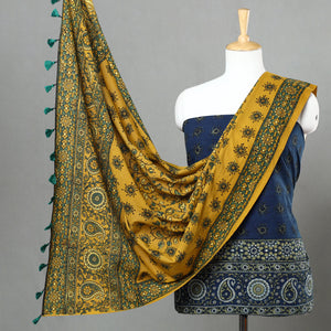 3pc Ajrakh Block Printed Natural Dyed Cotton Suit Material Set 23