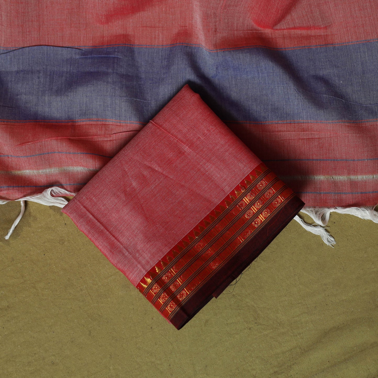 Dharwad Cotton 3pc Unstitched Dress Material Suit Set with Woven Zari Border 32