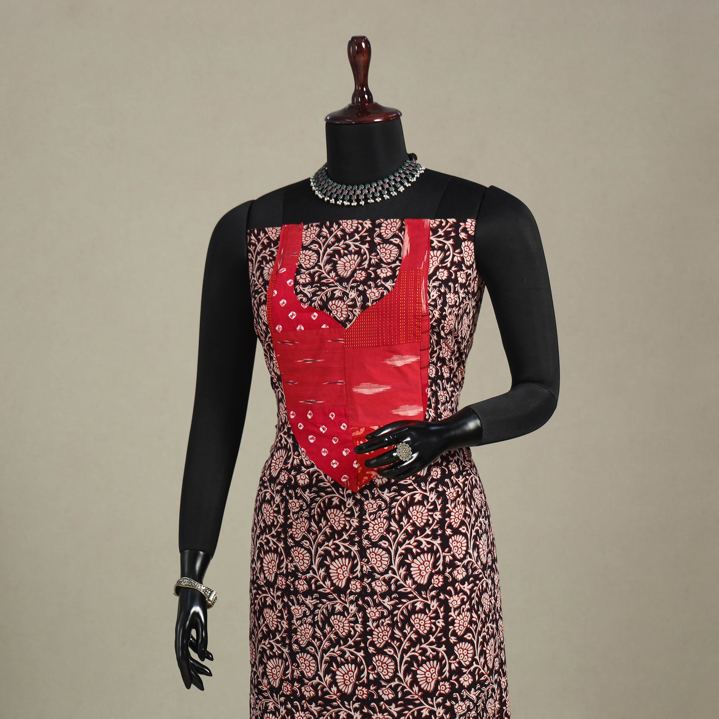 Black - bagh patchwork cotton unstitched kurta material