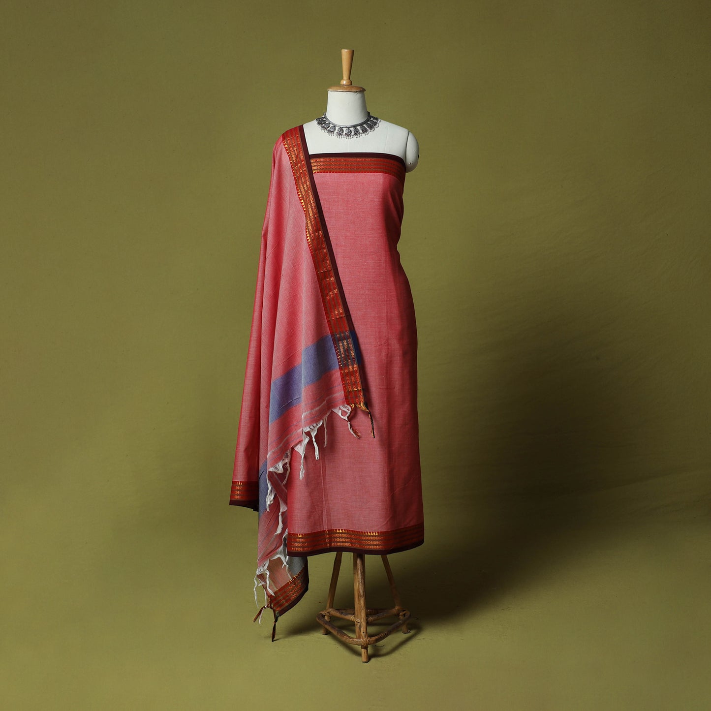 Dharwad Cotton 3pc Unstitched Dress Material Suit Set with Woven Zari Border 32