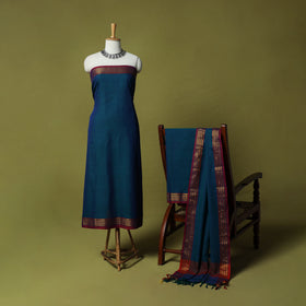 Dharwad Cotton 3pc Unstitched Dress Material Suit Set with Woven Zari Border 33