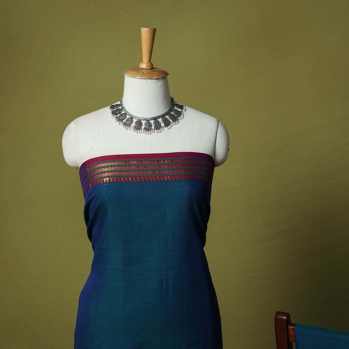 Dharwad Cotton 3pc Unstitched Dress Material Suit Set with Woven Zari Border 33