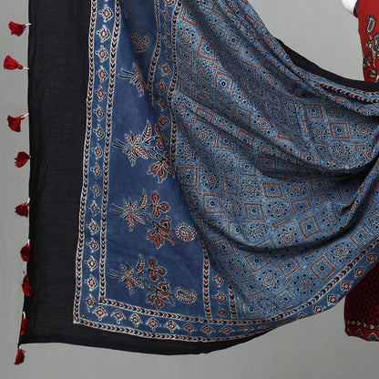 3pc Ajrakh Block Printed Natural Dyed Cotton Suit Material Set 11