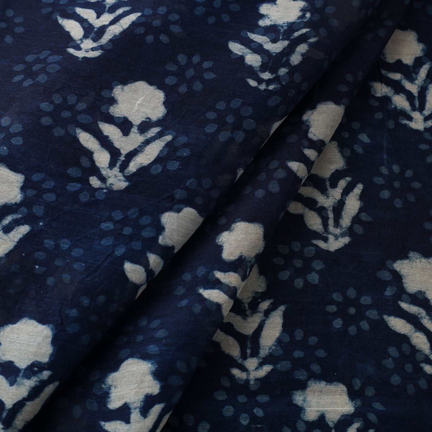 Blue Handloom Chanderi Silk Indigo Bagru Print Fabric