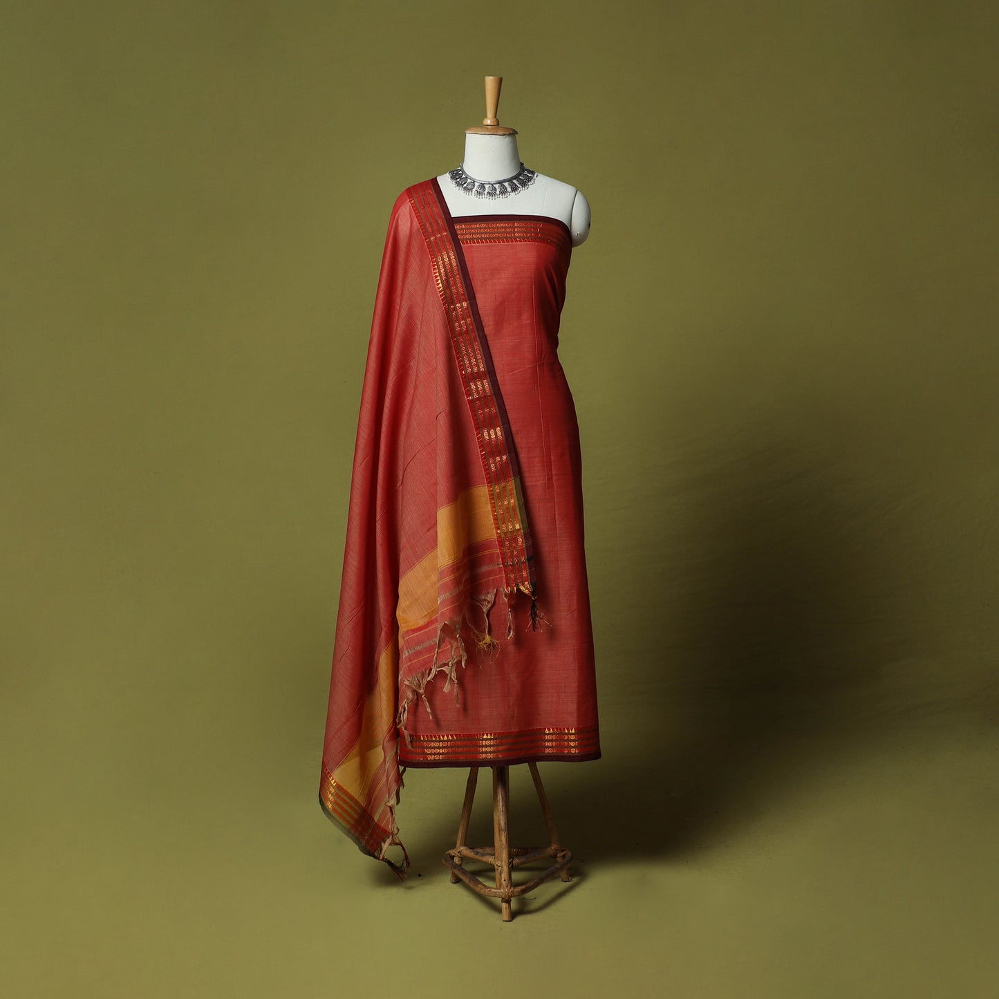 Dharwad Cotton 3pc Unstitched Dress Material Suit Set with Woven Zari Border 34