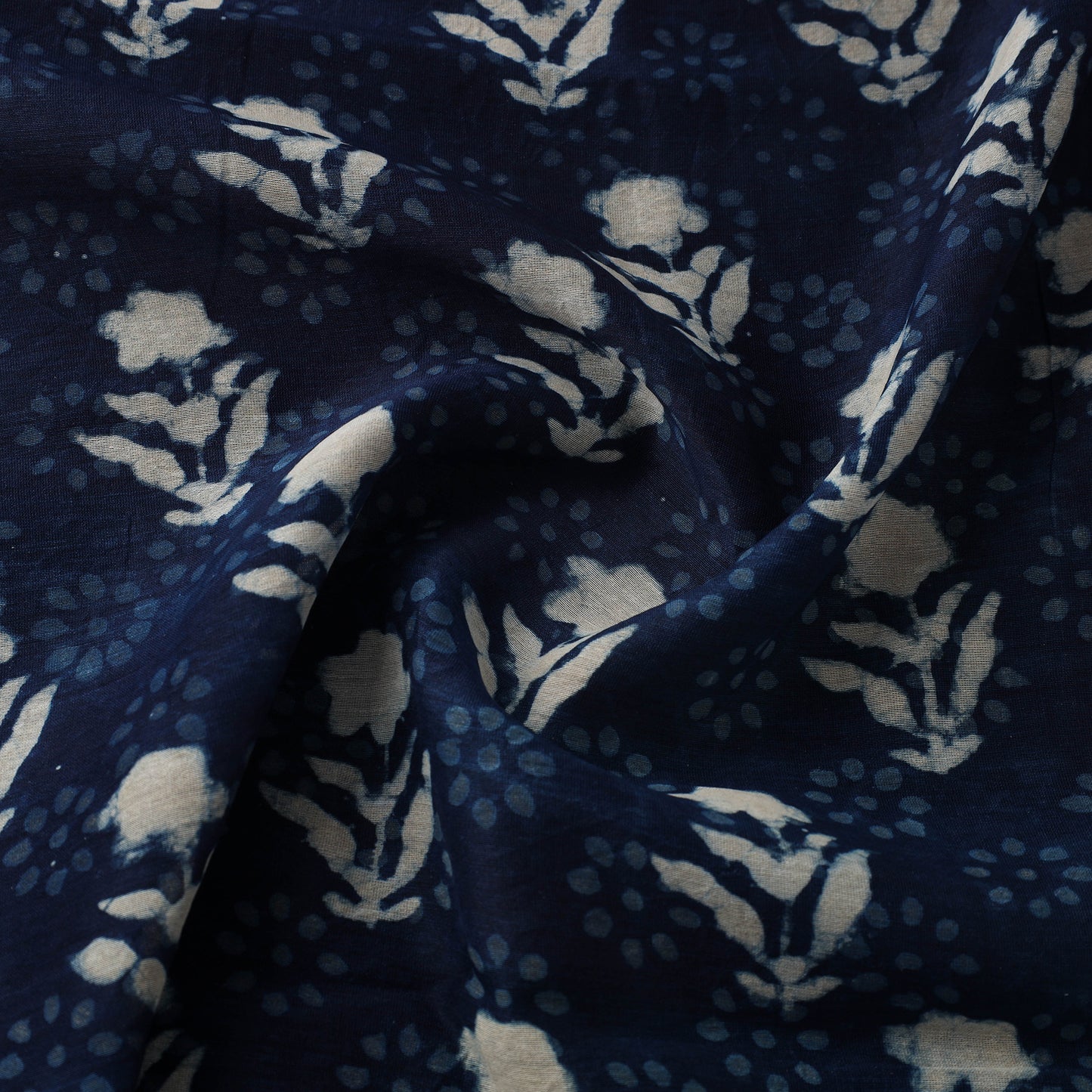 Blue Handloom Chanderi Silk Indigo Bagru Print Fabric