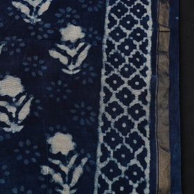 Blue Handloom Chanderi Silk Indigo Bagru Print Fabric