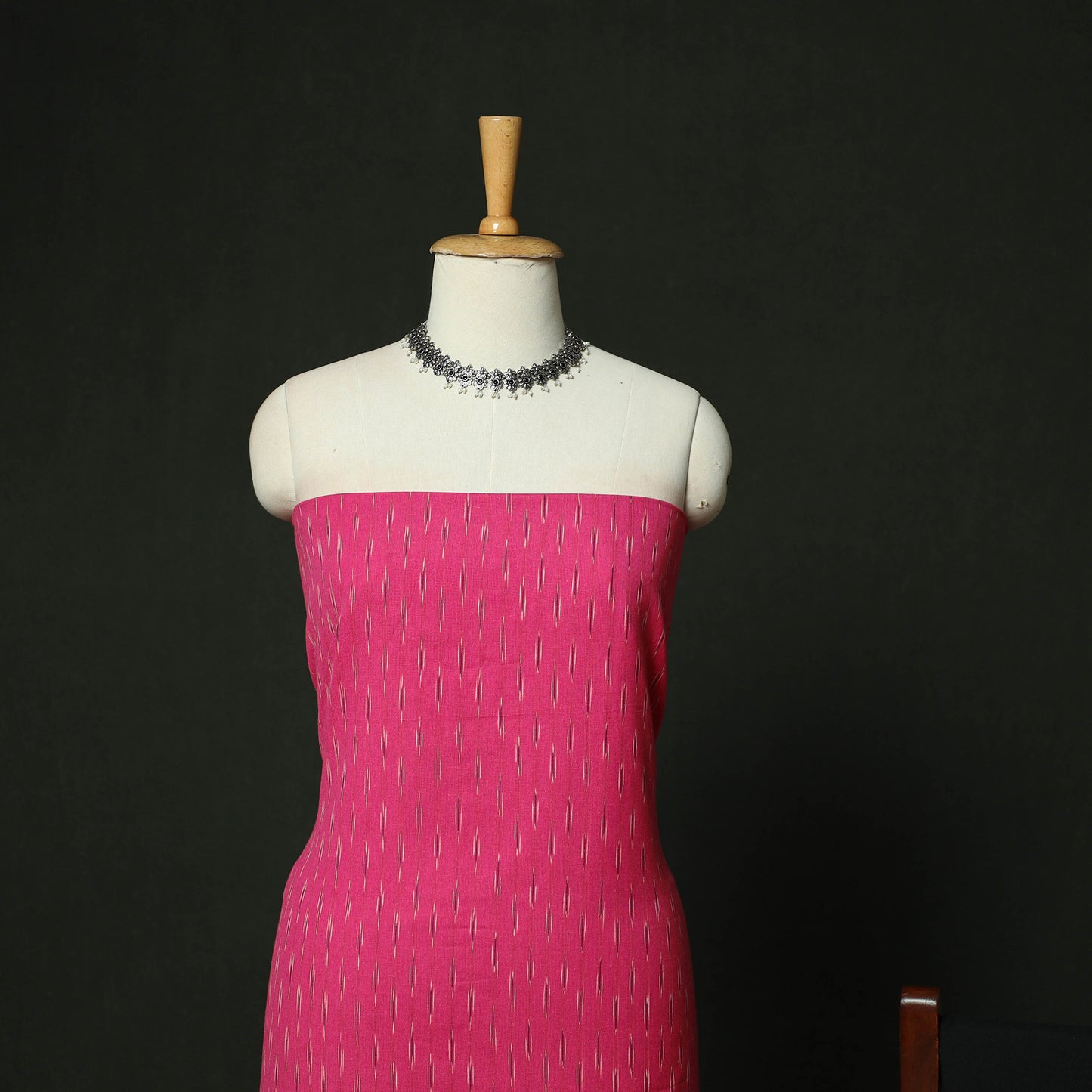 Pink - Pochampally Ikat Cotton 3pc Unstitched Dress Material Suit Set 19