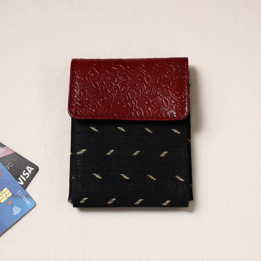 Handcrafted Jacquard Fabric Card Holder with Embossed Leather Flap