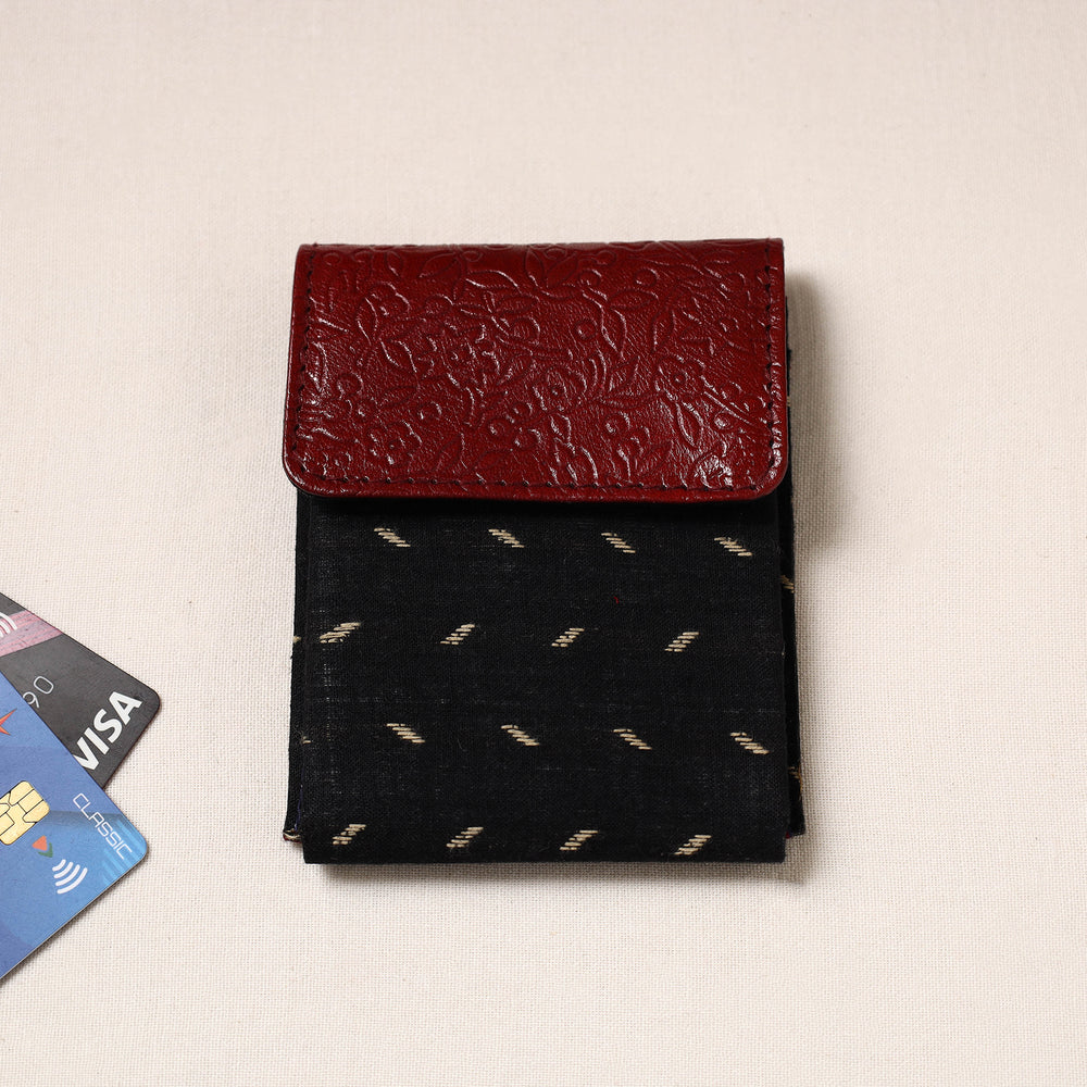 Handcrafted Jacquard Fabric Card Holder with Embossed Leather Flap