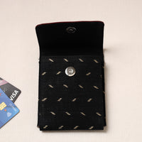 Handcrafted Jacquard Fabric Card Holder with Embossed Leather Flap