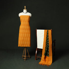 Yellow - Pochampally Ikat Cotton 3pc Unstitched Dress Material Suit Set 21