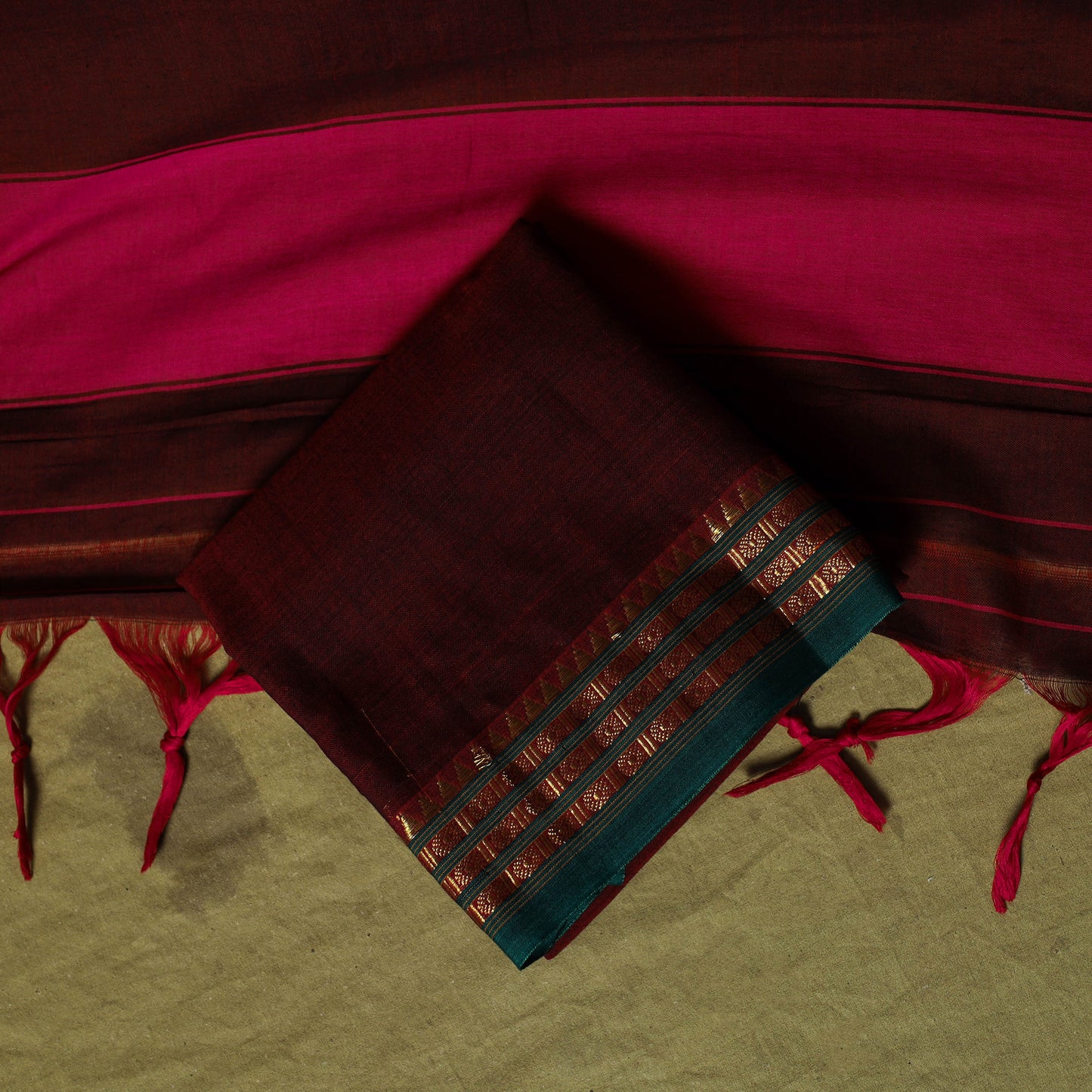 Dharwad Cotton 3pc Unstitched Dress Material Suit Set with Woven Zari Border 38