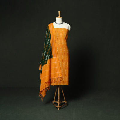 Yellow - Pochampally Ikat Cotton 3pc Unstitched Dress Material Suit Set 21