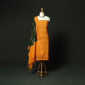 Yellow - Pochampally Ikat Cotton 3pc Unstitched Dress Material Suit Set 21
