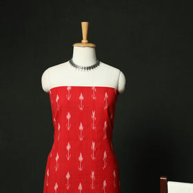 Red - Pochampally Ikat Cotton 3pc Unstitched Dress Material Suit Set 23