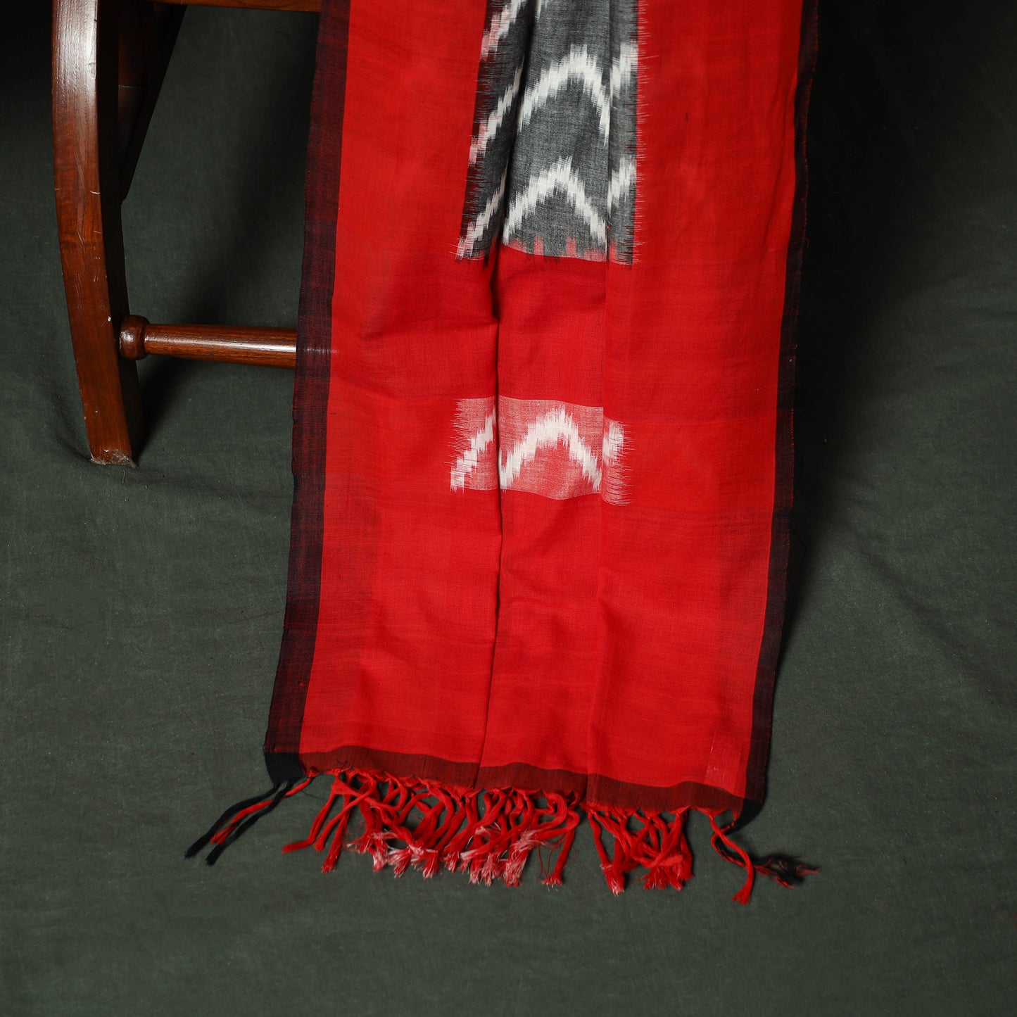 Red - Pochampally Ikat Cotton 3pc Unstitched Dress Material Suit Set 23