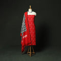 Red - Pochampally Ikat Cotton 3pc Unstitched Dress Material Suit Set 23